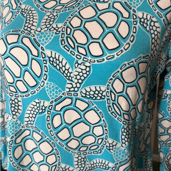 Crown & Ivy Dress in Turquoise with Turtle Print in Black and White Size Small - Picture 2 of 5